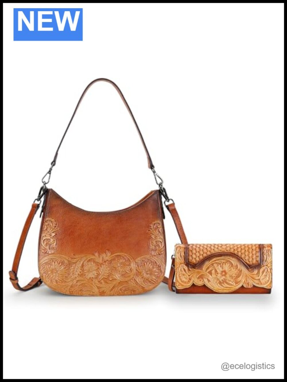 Genuine Leather Satchel Crossbody Bag with Matching Wallet, 16 Card Slots